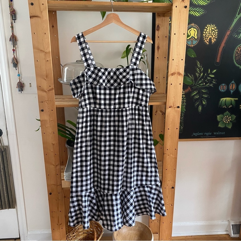 J. Crew Black White Gingham Plaid Ruffle Midi Dress 14 - Picture 3 of 16